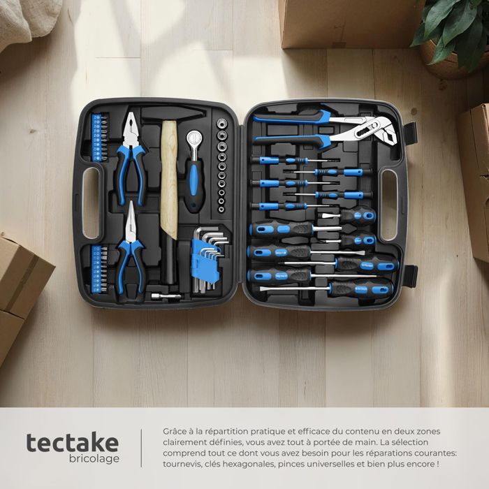 MALLETTE A OUTIL - TECTAKE - Caisse à outils 57 pièces LUIGI avec Poignée de transport - Noir