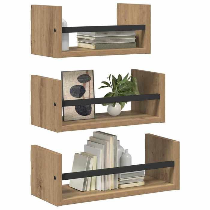 MOT12182-Ensemble d'étagères murales 3 pcs Chêne artisanal 40x16x14cm