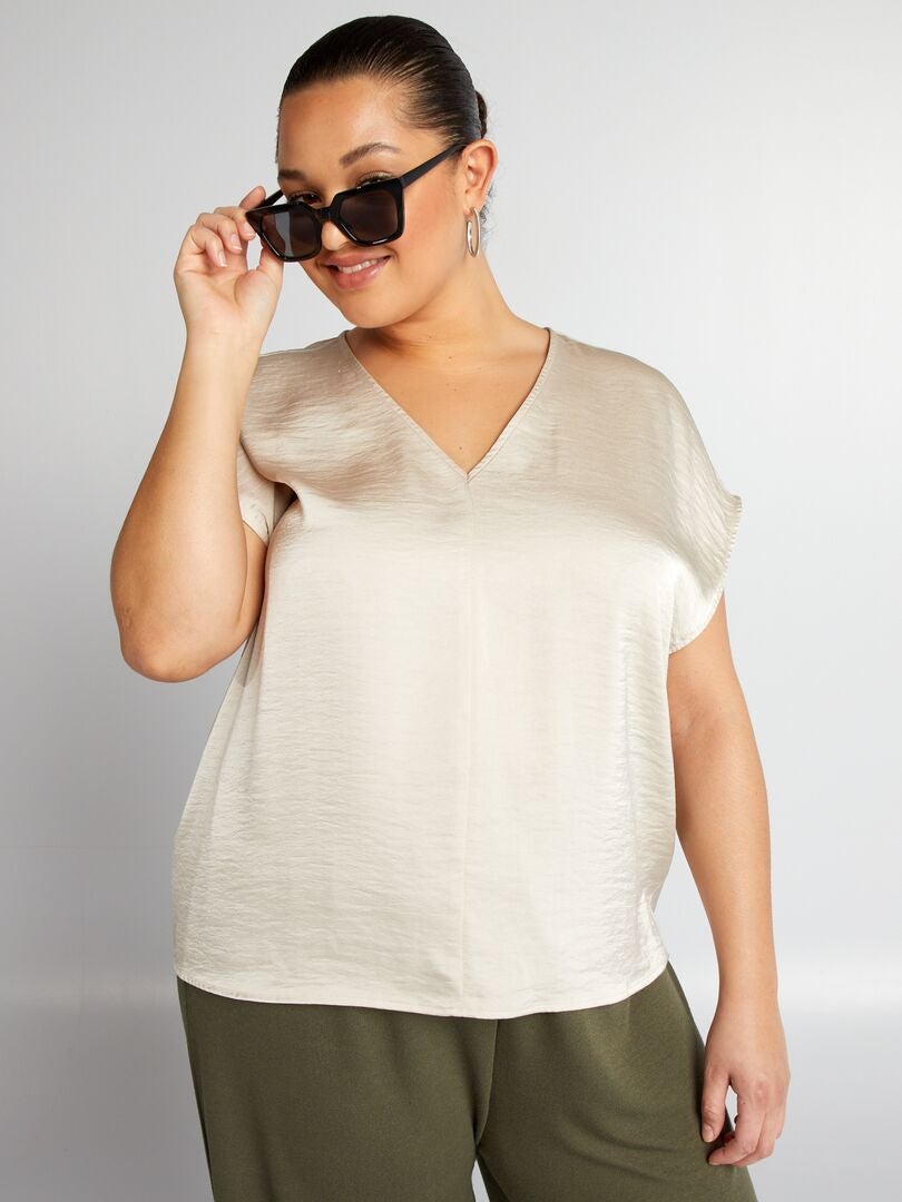 Vero Moda Curve Satijnen Blouse - Beige