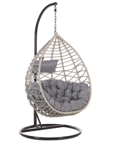 Fotel wiszący bujany rattan stelaż szary