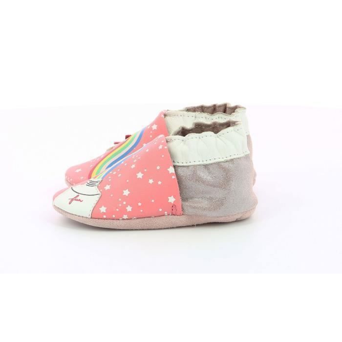 Sapatinhos de bebê para menina - ROBEEZ - Cor Arco-Íris - Couro - Rosa - Sem fecho