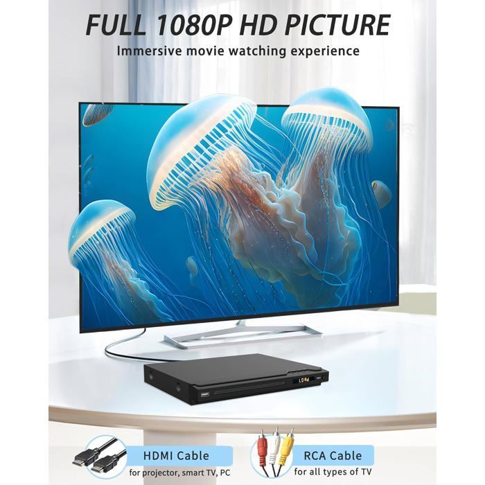 Lecteurs DVD pour téléviseur, Lecteur Disque HDMI prenant en Charge PAL/NTSC, Lecteur CD DVD sans région avec Ports karaoké