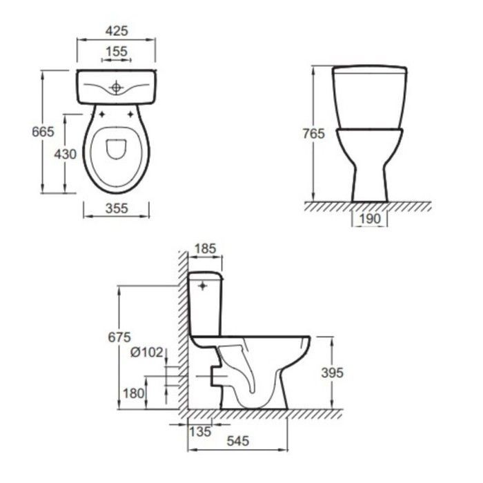 Paquete de inodoro estándar - Jacob Delafon - Eolia - Salida horizontal - Sin borde - 3/6L