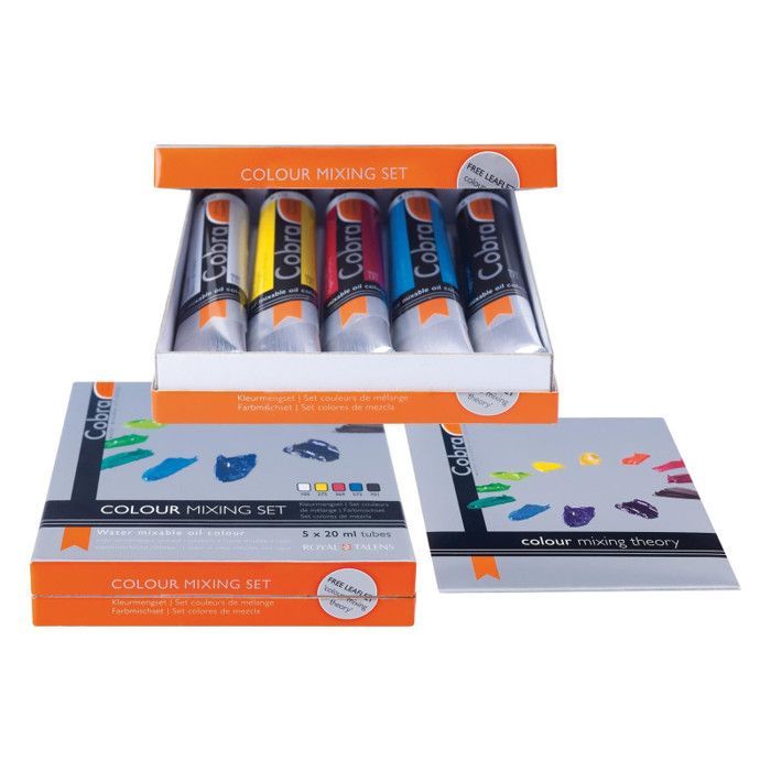 5 tubes de peinture à l'huile - Couleurs primaires - Diluable à l'eau - Cobra