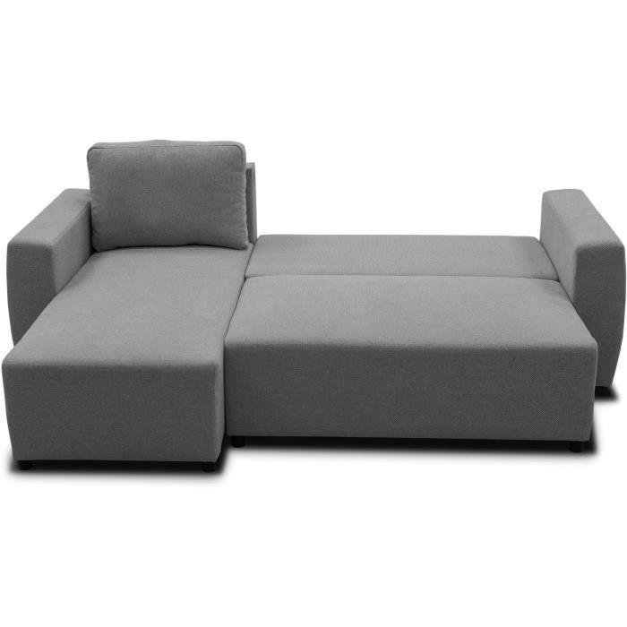 Canapé d'angle convertible réversible 3 à 4 places - PHARELL - Tissu anthracite - Coffre de rangement - L 224 x P 155 x H 85 cm