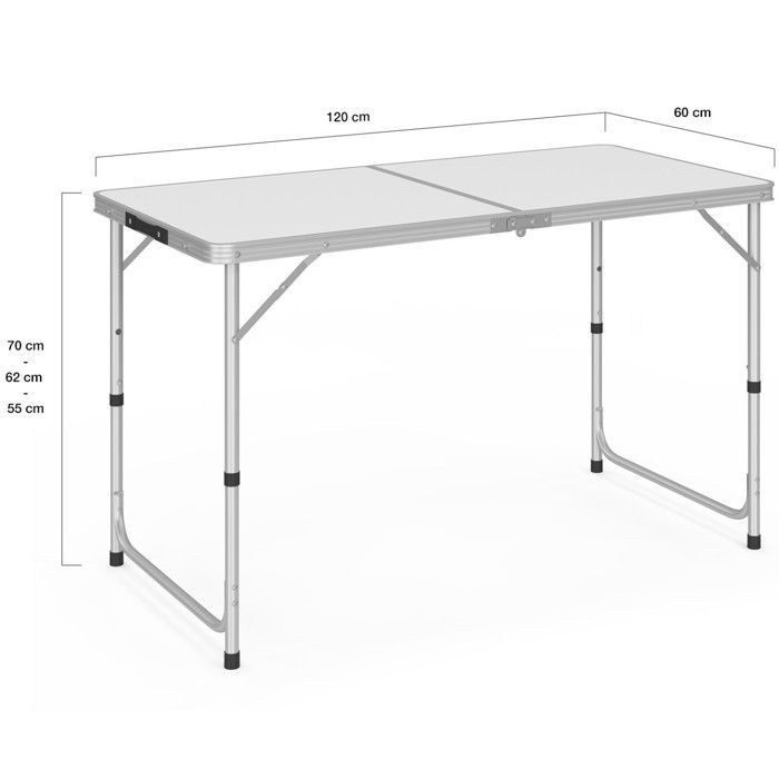 Mesa de camping plegable IDMARKET, altura regulable, 120 cm