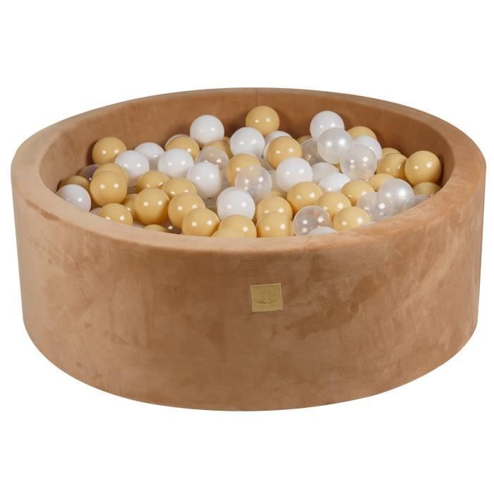 Piscine en Mousse - MeowBaby - 90x30cm - 200 Balles - Supersoft Velvet - Beige/Transparent