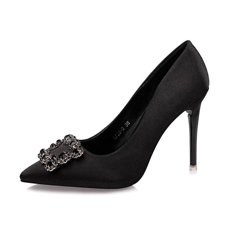 Décolleté con tacco alto a punta e scollo basso, scarpe sexy da discoteca per donna, scarpe da sposa con tacco a spillo e fibbia con strass e diamanti.