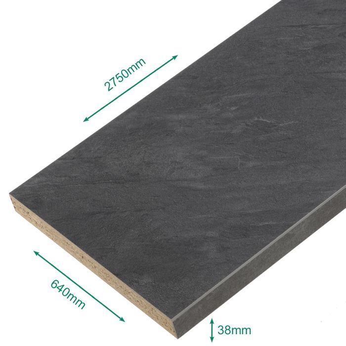Encimera laminada CPL color pizarra oscura de 2770 x 640 x 38 mm - PEFC 75% - Gama Essential FORESTEA. Dimensiones: 2750 mm x 640 mm