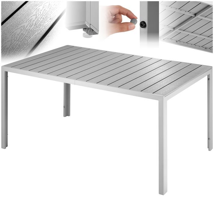 Mesa de jardín - TECTAKE - Mesa de comedor exterior BIANCA de acero inoxidable y aluminio, 150 x 90 x 74,5 cm - Gris/Plata