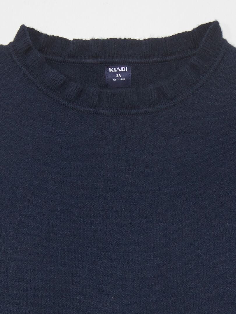 Trui met motief en sierlijke kraag - blauw