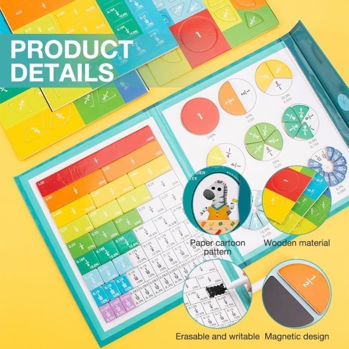 Juego educativo - Fracciones magnéticas - Montessori - Multicolor - Números contrastantes