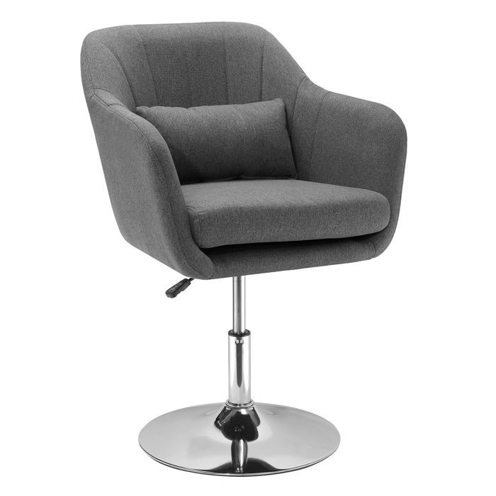 Sillón HOMCOM - Diseño de confort superior - Cojines lumbares - Altura regulable - Giro de 360° - Base de metal cromado - Gris lino