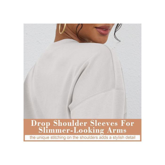 Oversized dames sweatshirt met lange mouwen, zacht en comfortabel, sportieve stijl, korte snit, casual, beige/grijs, maat L