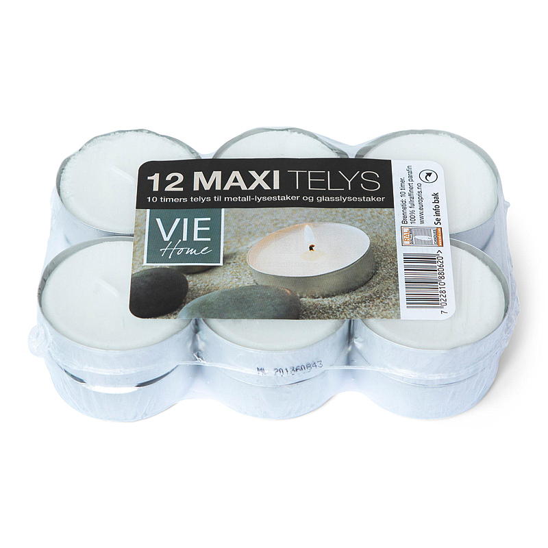 Vie Selected Teelichter Maxi 12er-Packung, 10 Stunden Aluminiumbecher