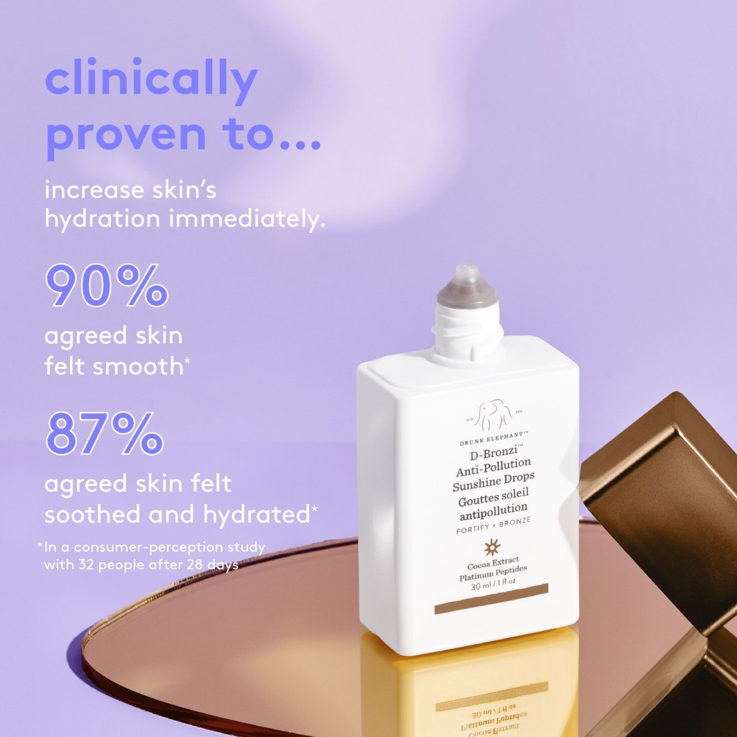 Drunk Elephant Glowserum D-Bronzi kapi za sunčanje protiv zagađenja - 30 ml