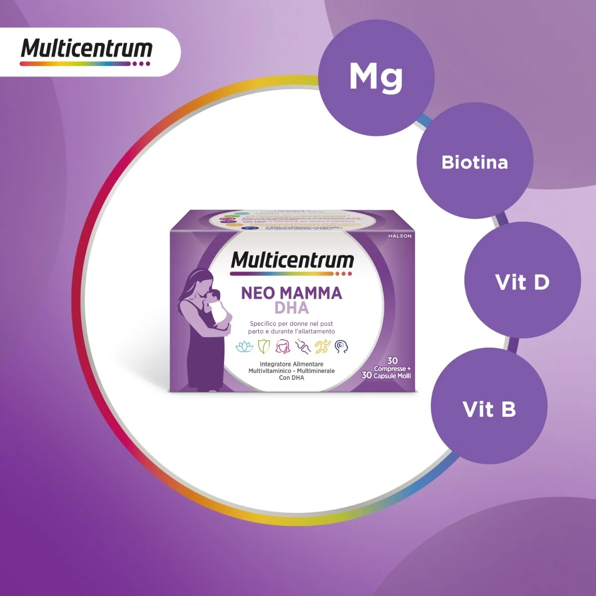 MULTICENTER Multicentrum Neo Mamma DHA 30 + 30, complément vitaminique et minéral