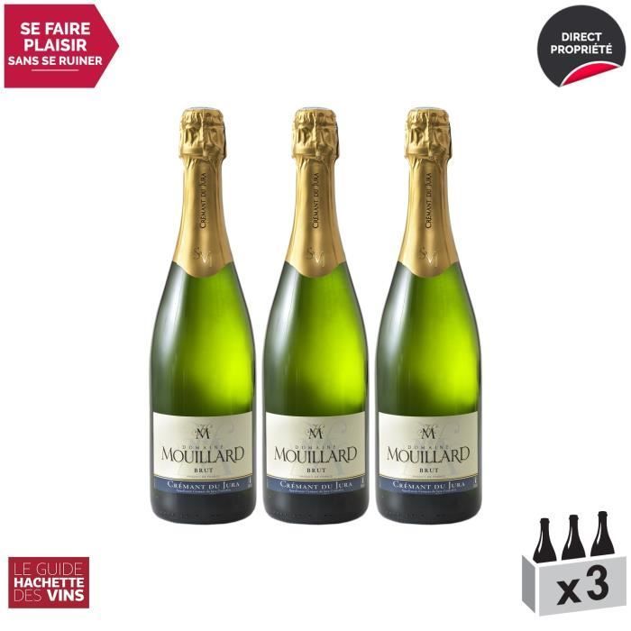Crémant du Jura Blanc - Cassa da 3 x 75cl - Domaine Jean-Luc Mouillard - Vino bianco frizzante AOC del Giura - Selezione Guida 2020