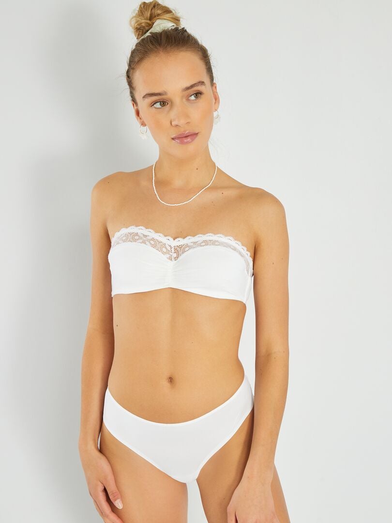 Stringtanga van microvezel en kant - Wit