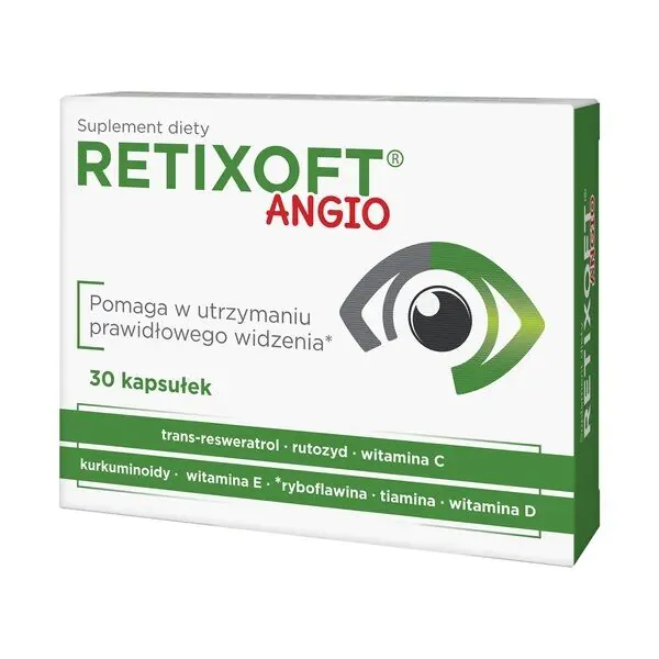 Retixoft Angio, Suplement diety zawierający składniki wspomagające wzrok, Kapsułki