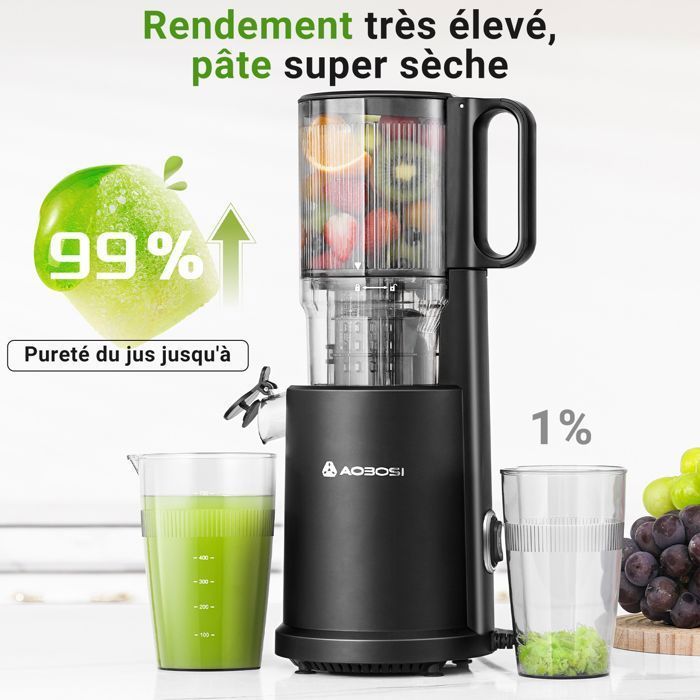Extrator de suco AOBOSI 126mm, máquina de suco de frutas, extrator de frutas inteiras, prensagem a frio, fácil de instalar, 200W, preto