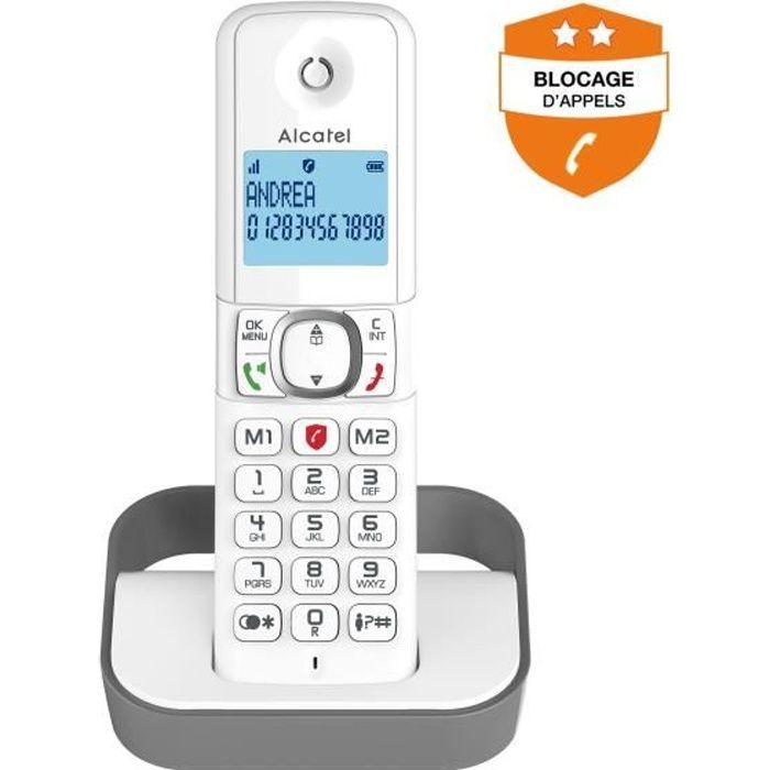 Teléfono fijo inalámbrico - ALCATEL - F860 solo gris - Bloqueo de llamadas no deseadas