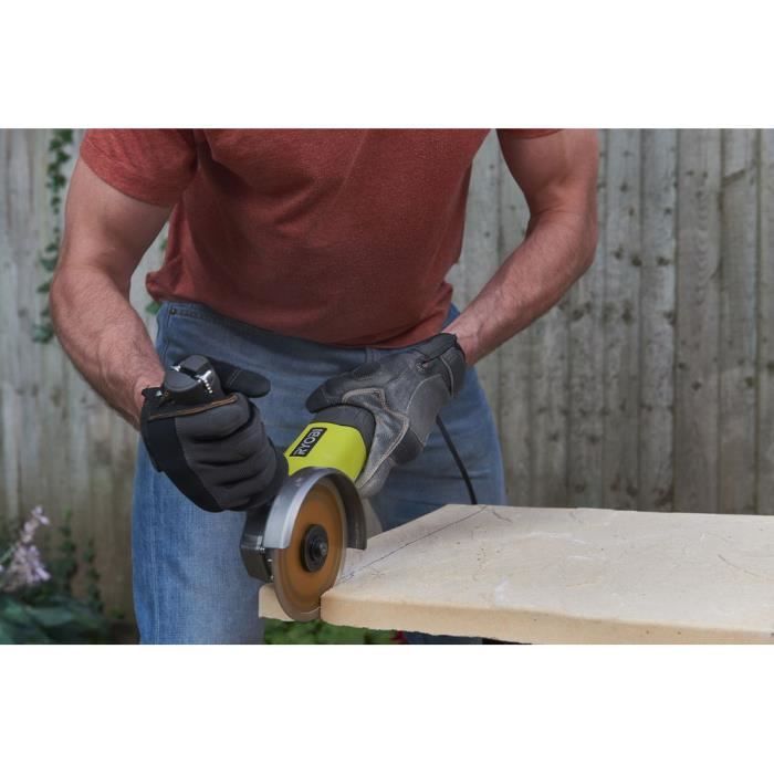 RYOBI - Amoladora angular de 800 W, 125 mm de diámetro - 12.000 RPM + Bolsa, disco de diamante de 125 mm y llave de servicio - RAG800-125SD1