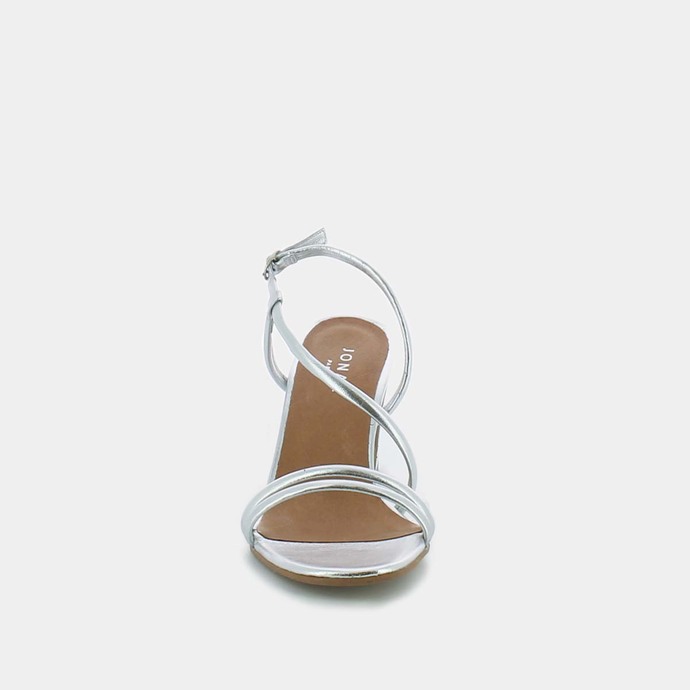 Sandales à talons et brides  en cuir métallisé argent