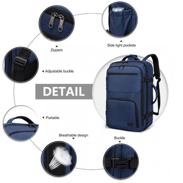 Mochila de viaje de gran capacidad de 55x35x20cm, equipaje de mano para portátil, bolsa de cabina para Easyjet, color azul marino.