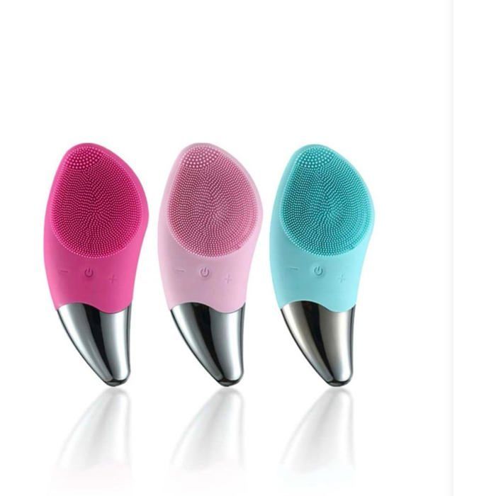 Cepillo de limpieza facial de silicona, dispositivo eléctrico para una limpieza profunda y una piel más suave (rosa)
