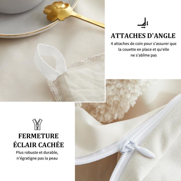 Housse de Couette Beige - Parure de lit 2 Personnes - Motif Amour - Lavable en Machine - 220x240 cm