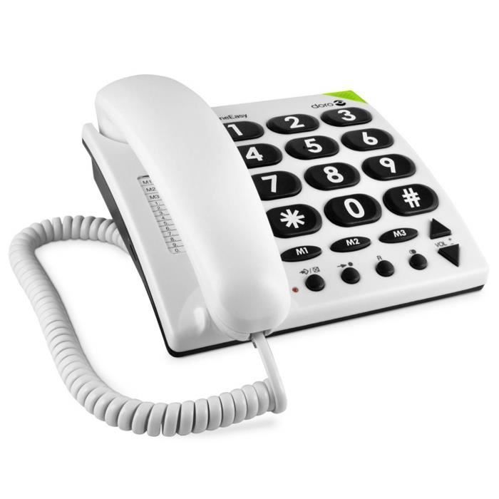 Doro PhoneEasy 311c bedrade telefoon, wit, grote knoppen, seniorenhoortoestel