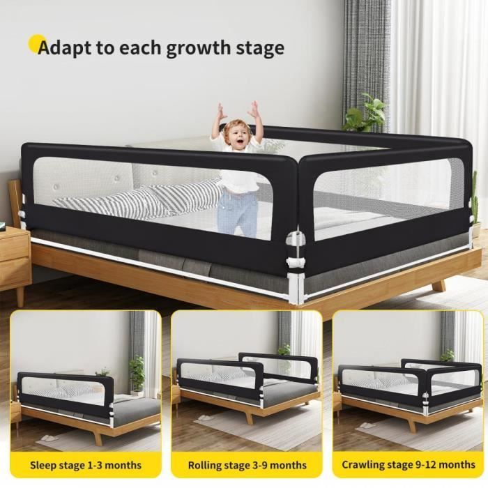 XUANYU Barrière de lit en hauteur 70 cm Protection anti-chute Pour bébé et enfant,Noir