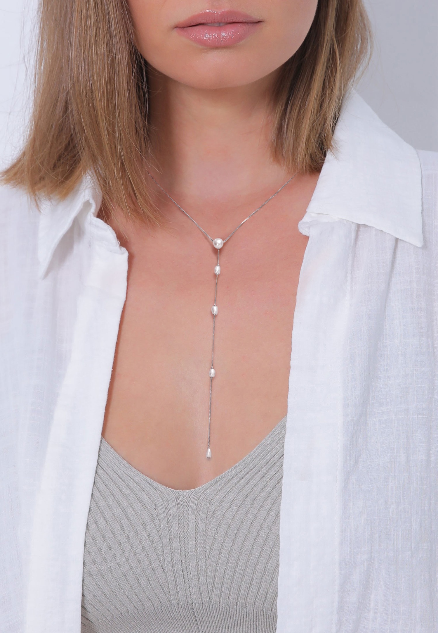Elli PREMIUM -Y avec perles Femmes Perles de Culture d'Eau Douce Blanc Argent Sterling 925 Party / Nouvel An 38 cm
