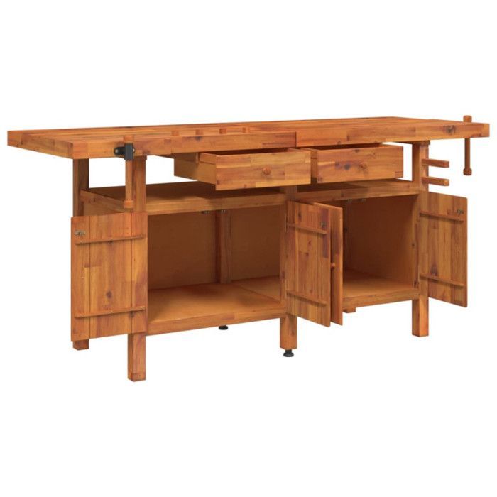 Banco de trabajo vidaXL con cajones y tornillos de banco 192x62x83 cm Madera maciza de acacia 153326