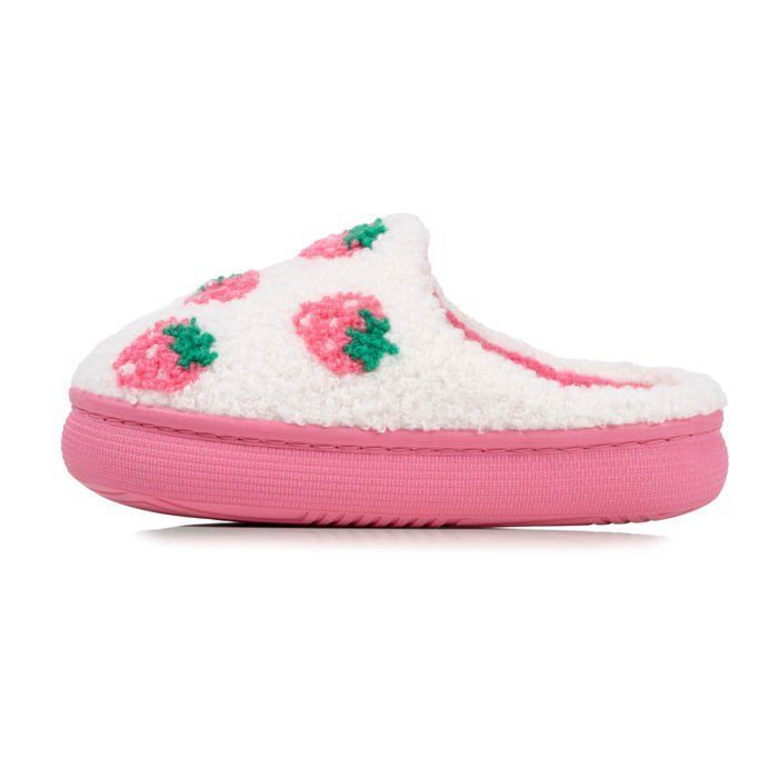 Isotoner Chaussons sherpa fraise, semelle bloup XTRA Confort, amorti souple ivoire fille