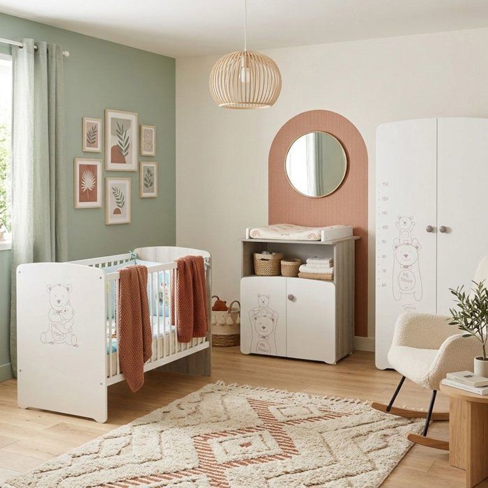Teddy baby room trio: 120x60 cot, changing table and wardrobe - Babyprice - White