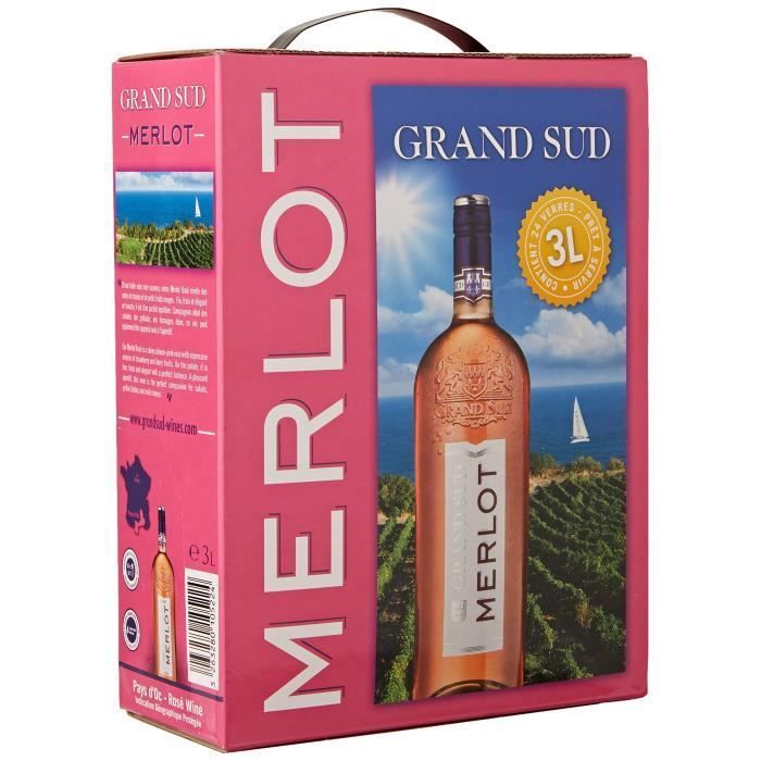 Grand Sud Merlot IGP Pays d'Oc - Vino rosado de Languedoc Rosellón - 3L