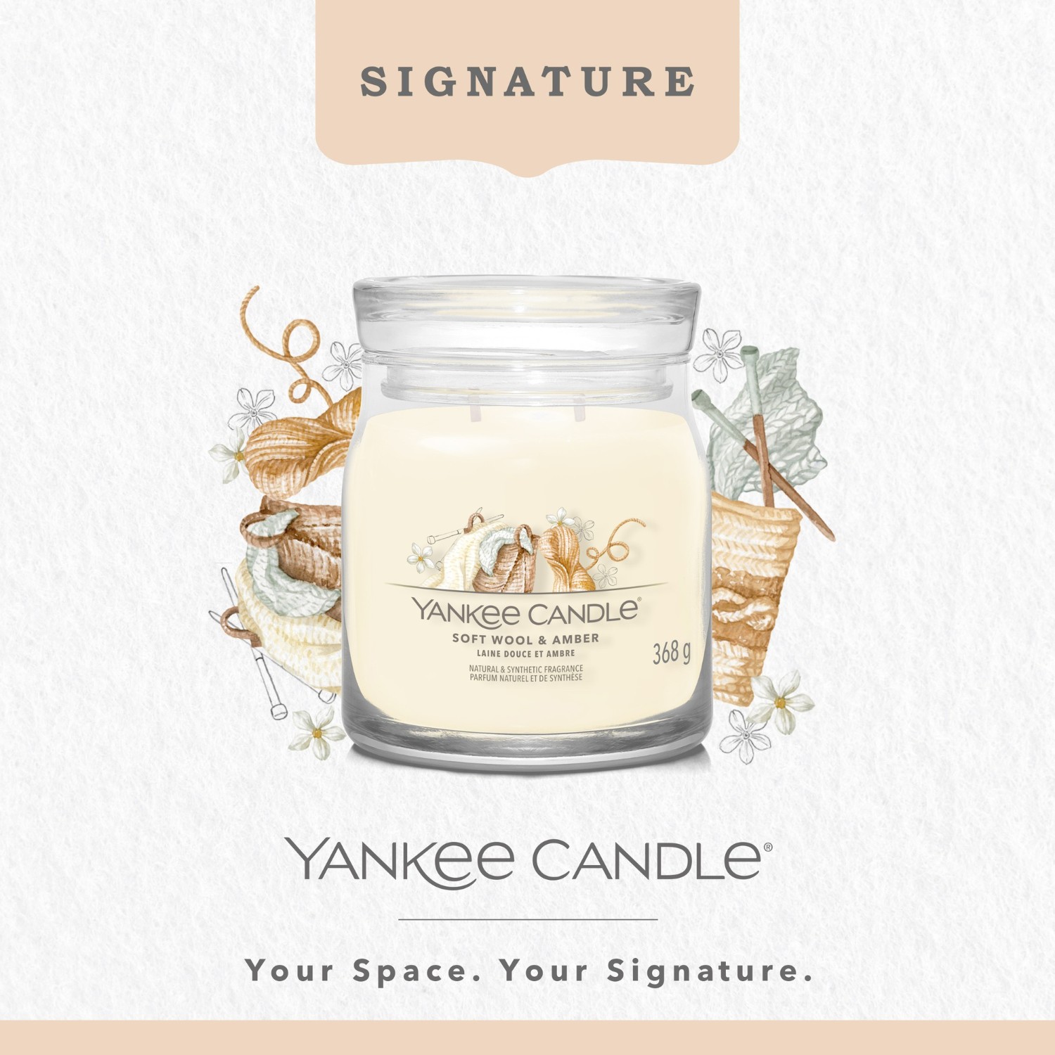 YANKEE CANDLE Moyenne Jarre Laine Douce et Ambre