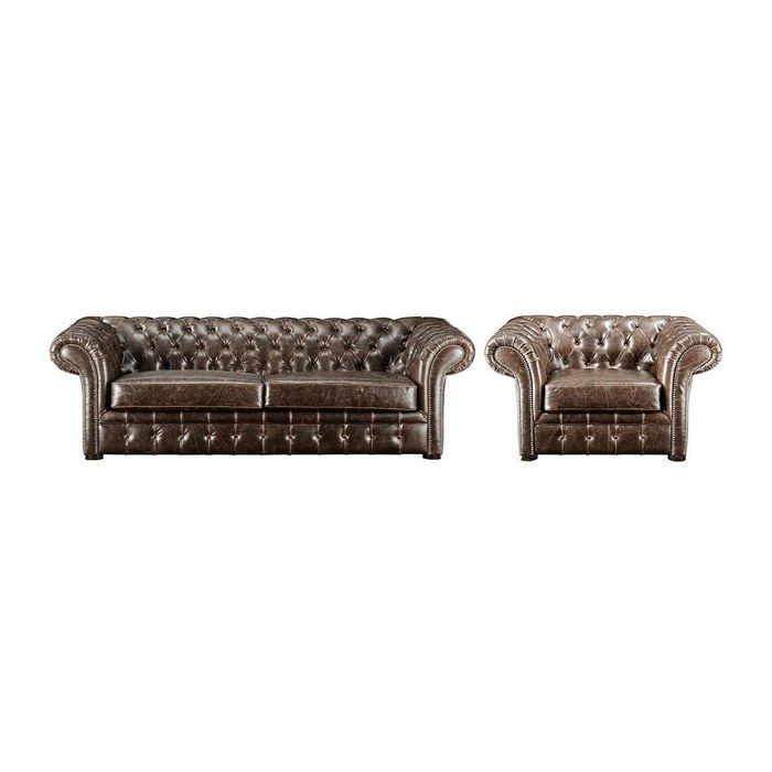 Canapé 3 places et un fauteuil 100% cuir vieilli chesterfield CLOTAIRE