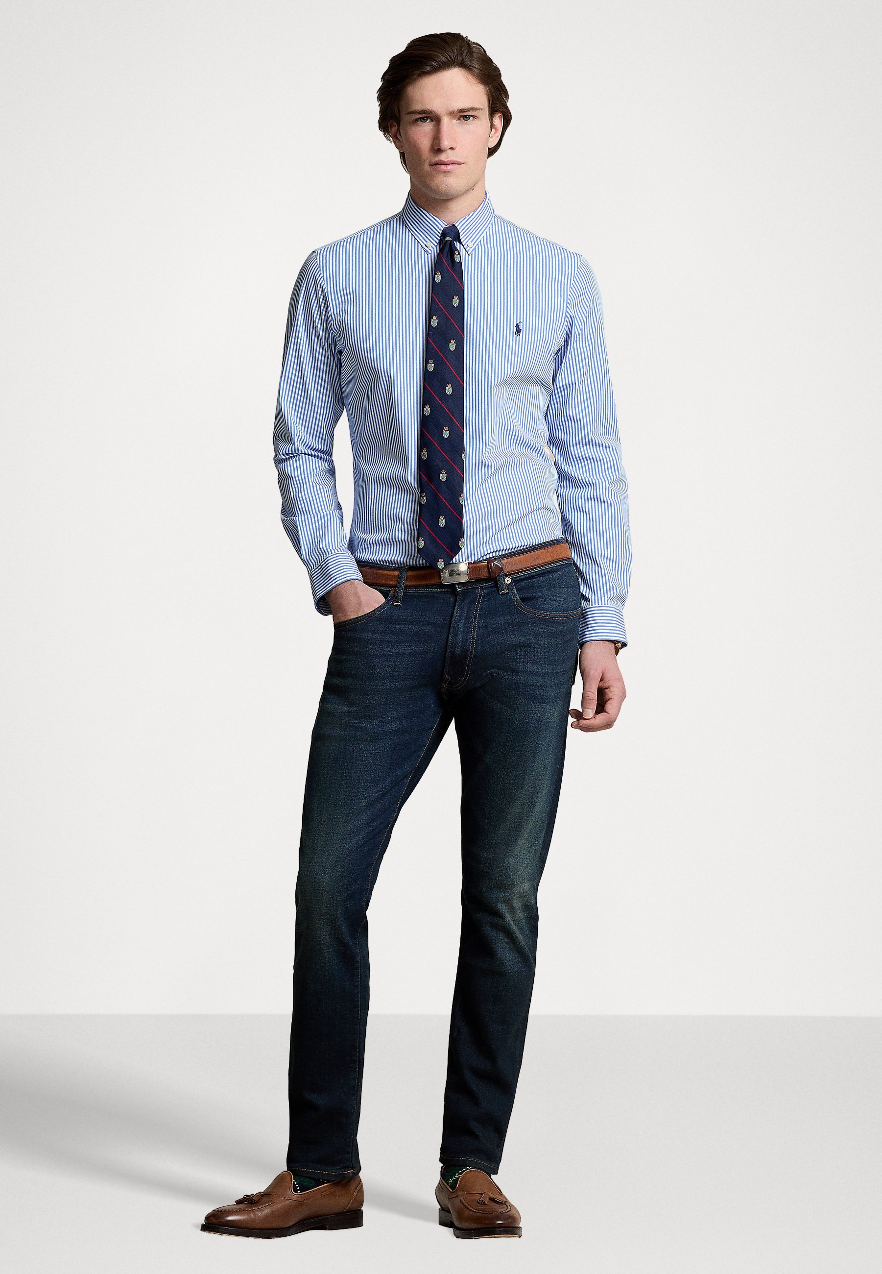 Koszula Polo Ralph Lauren SLIM FIT z elastycznej popeliny w paski - Koszula - jasnoniebieska/biała