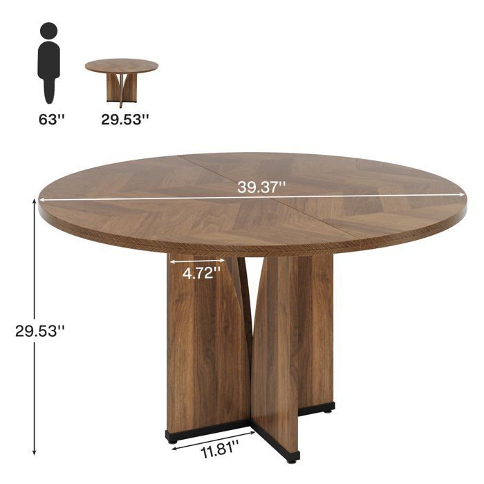 Round dining table 100 x 75cm, Square kitchen table for 4 to 6 people, wooden top and legs (Brown)