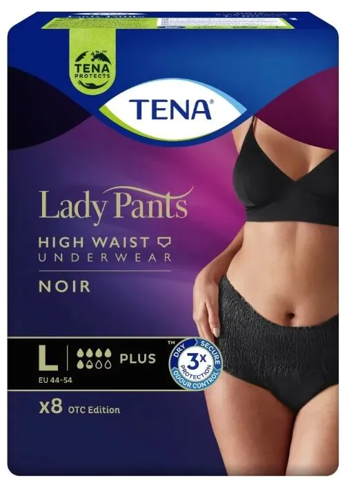 Tena Lady Pants Plus, Majtki chłonne dla kobiet, Kolor Noir, Large
