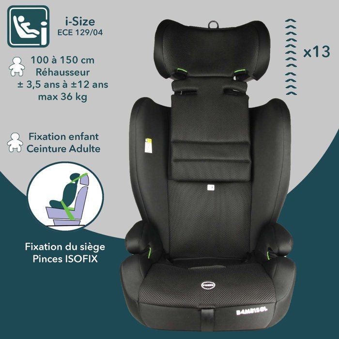 Seggiolino auto convertibile - BAMBISOL - AY575N - Gruppo 1/2/3 - I-Size - Isofix - Riduttore - Nero