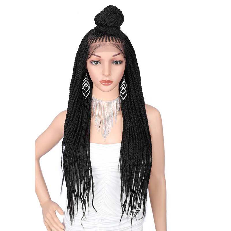 Pelucas Kaylss 13x7 trenzadas a mano, peluca sintética de encaje frontal de 30 pulgadas de largo para mujeres negras, pelucas de trenzas de caja, trenzas cornrow, pelucas de encaje