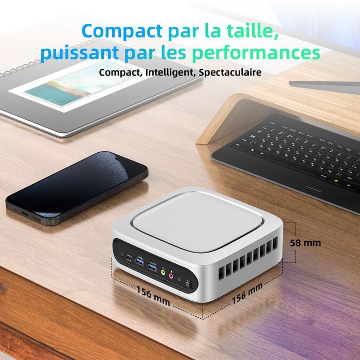 Mini PC Windows 11 Pro - Intel i9-11900H (8C/16T, 4,9 GHz), 16 Go DDR4, 512 Go NVMe, Triple Écran 4K, Dual LAN 2,5G, USB-C