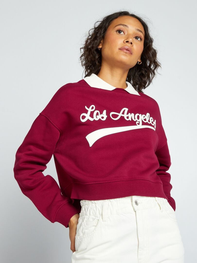 Moletom cropped estilo universitário - VERMELHO