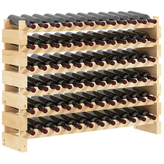 Botellero - HOMCOM - 72 botellas, 6 niveles, modular, apilable, para bodegas y bares - madera de abeto - 114x28x85cm - natural