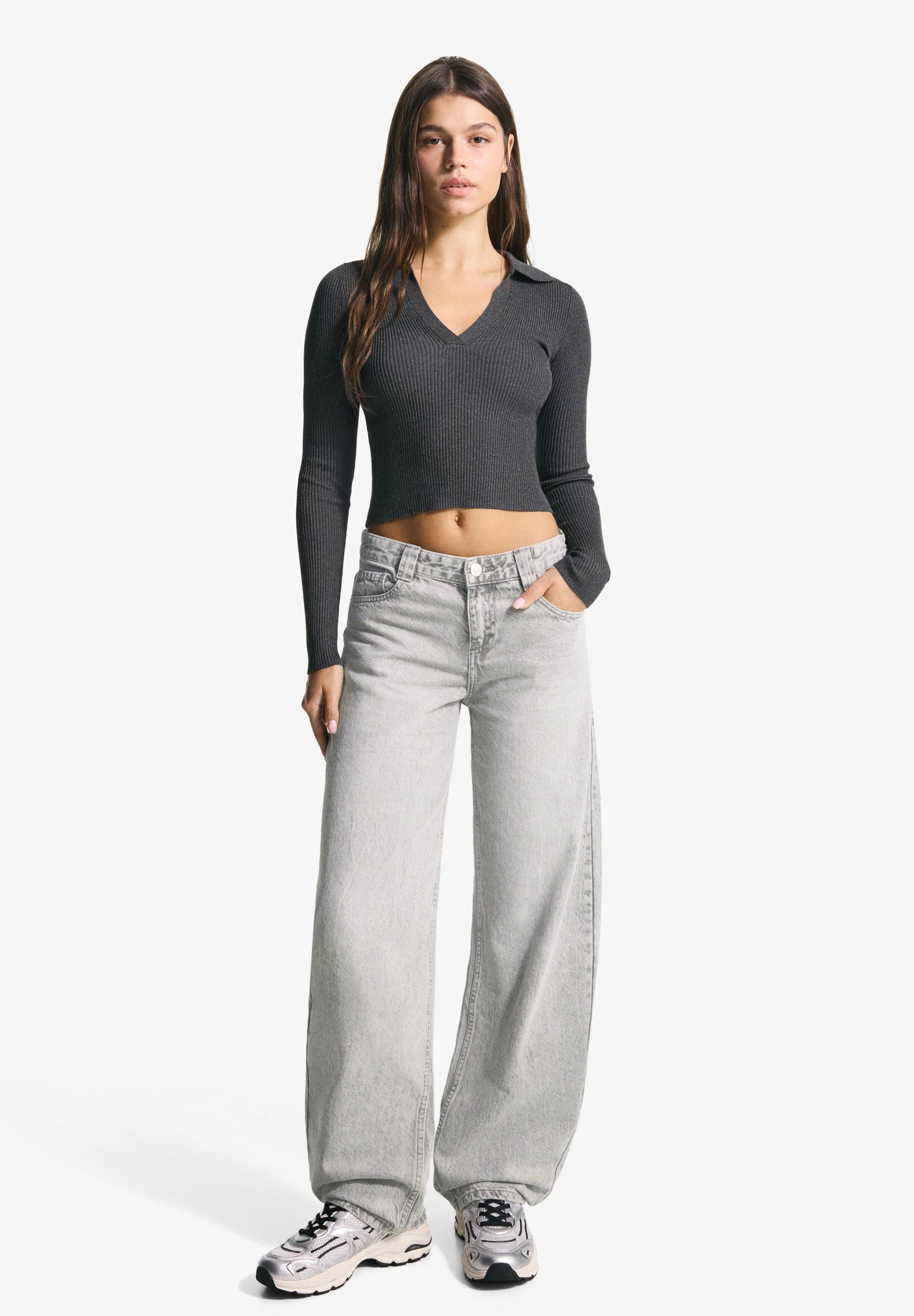 Bershka BALLON - BAGGY - Laza szabású farmer - szürke