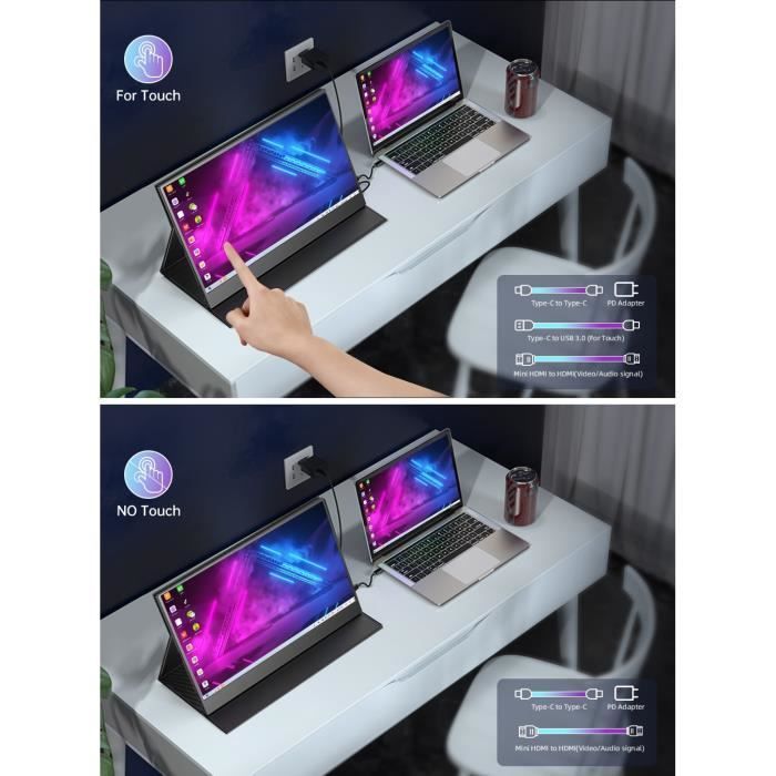 PERFEKT – 15,6-Zoll-tragbarer Monitor mit externem USB-C-Touchscreen – 1920 x 1080 FHD